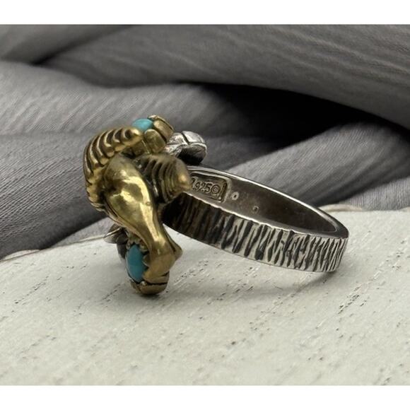 Carolyn Pollack Fritz Casuse 925 & Brass Turquoise Hummingbird Ring 8.57G/Sz 5 - Picture 4 of 8